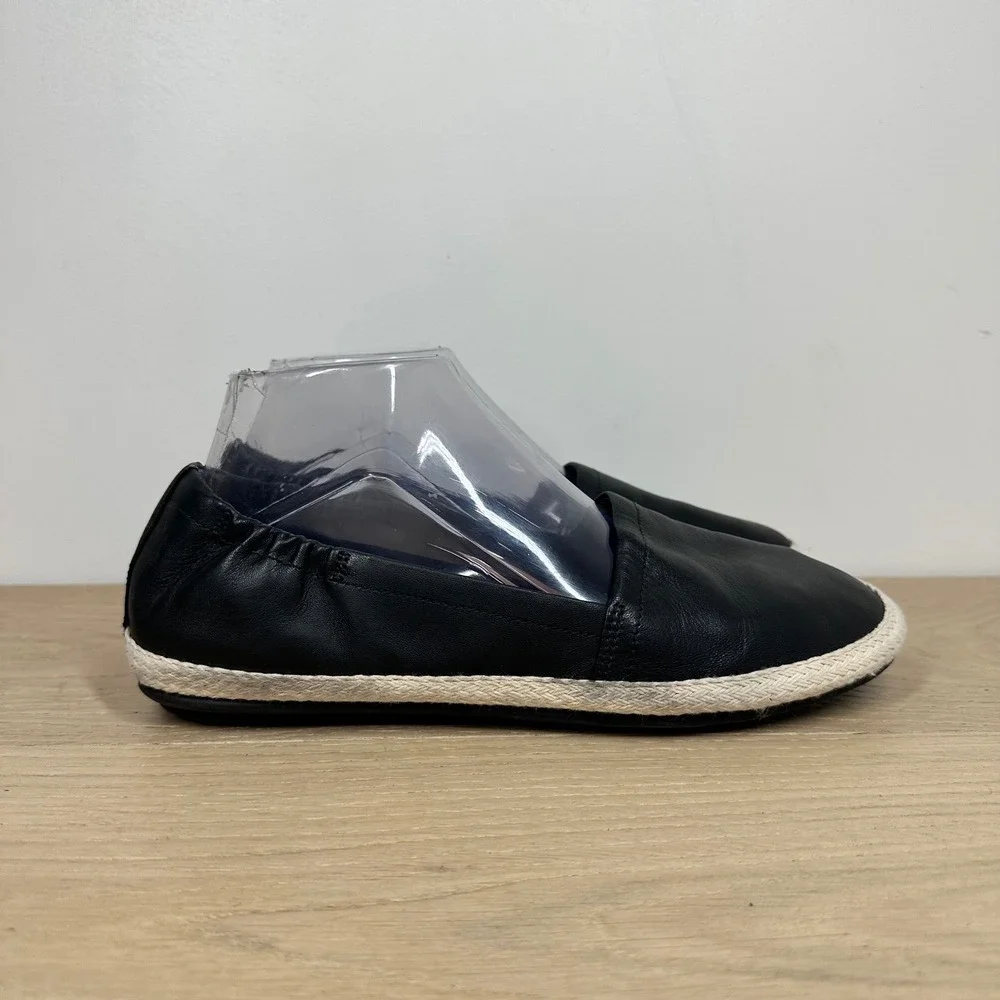 FitFlop Espadrille Flats Women 7.5 Black Leather Slip On Dynamicush Comfort
